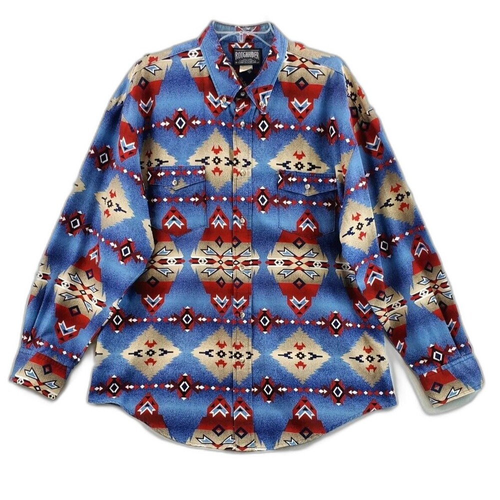Rothco Blue Red Cream Southwestern Print Button-Down Shirt